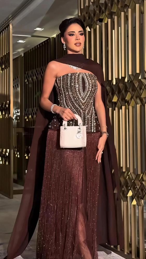فستان سهره تفته هدب لمعه تطريز يدوي