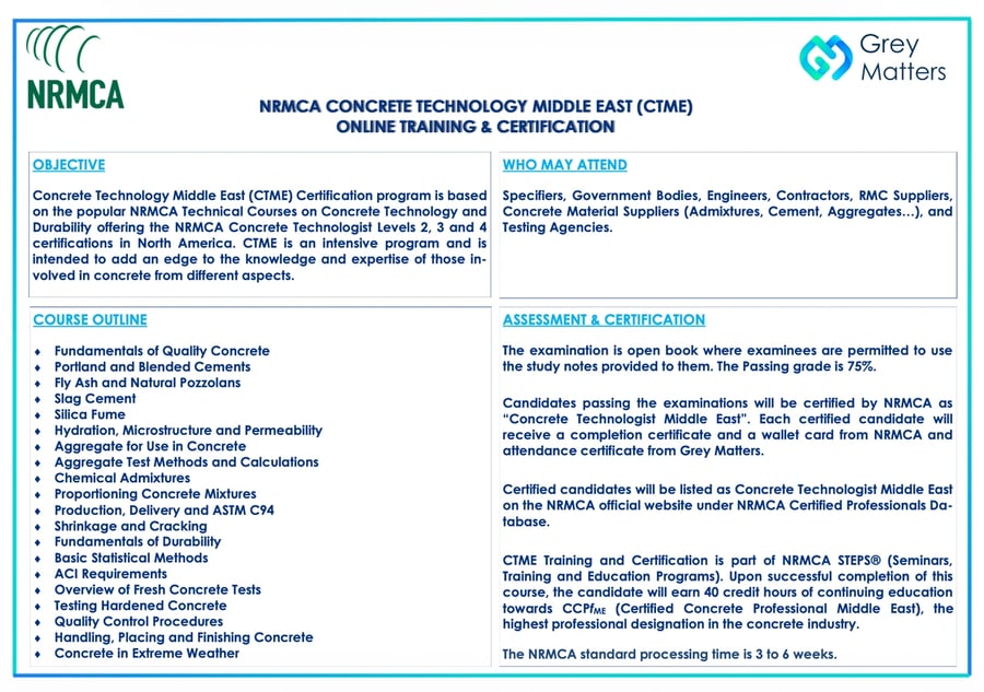 NRMCA CONCRETE TECHNOLOGY MIDDLE EAST (CTME) ONLINE TRAINING & CERTIFICATION