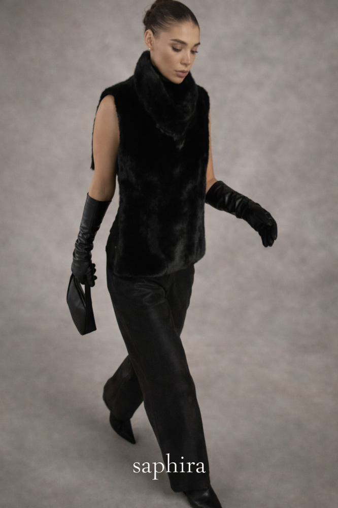 Faux Fur Turtleneck Tank Top