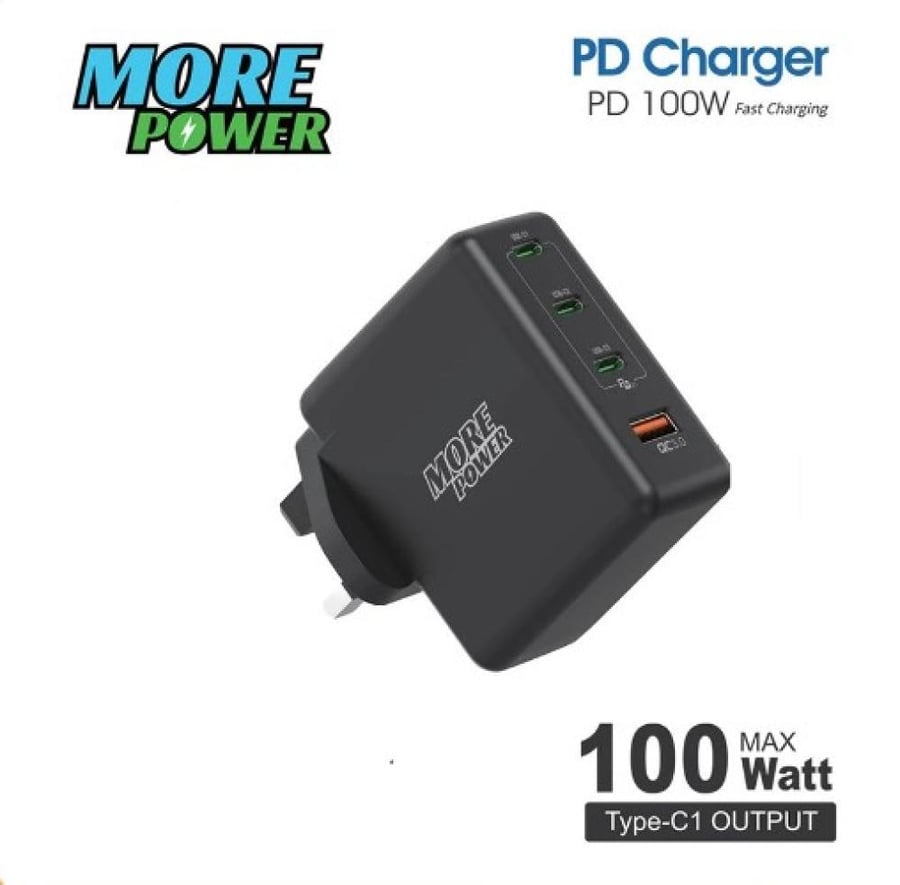 شاحن بيت مور بور 100 واط 3 منفذ PD ومنفذ USB
