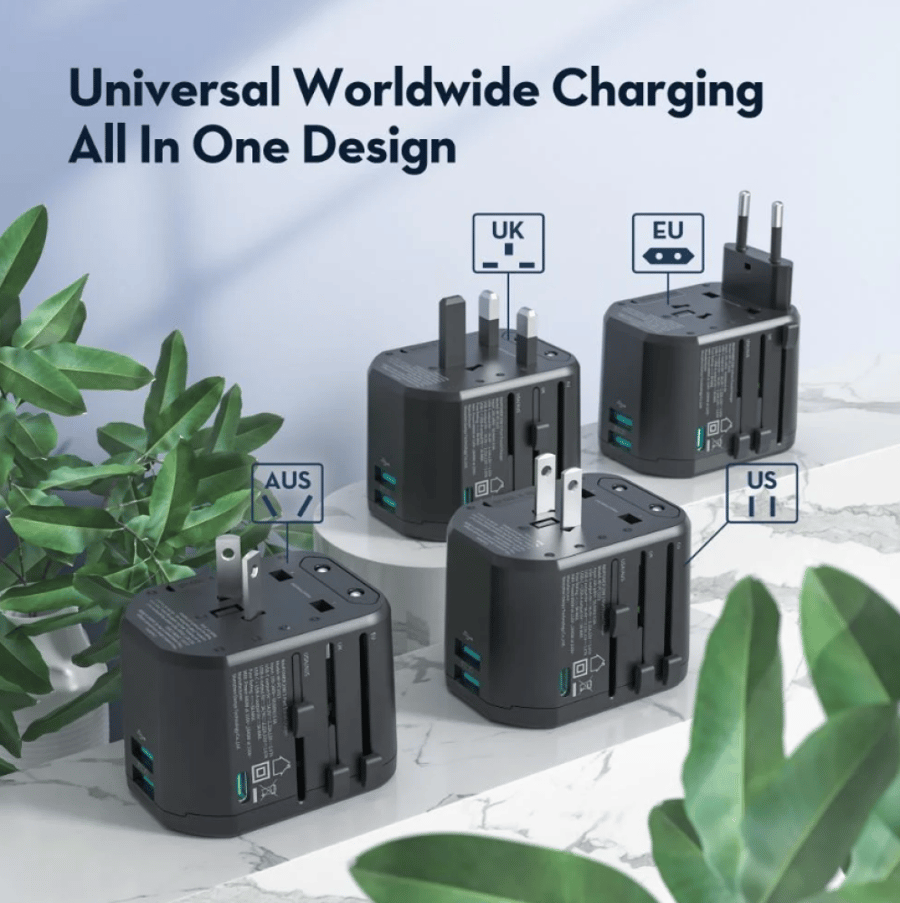 Travel charger RAV Power with 20-watt power, multiple inputs, two USB ports, and a Type-C port
