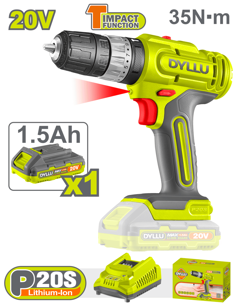 Wireless screw drill, silver head, 20 volts