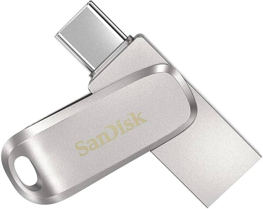 فلاش ميموري سانديسك Ultra Dual Drive Luxe سعة 512 جيجا USB-C وUSB-A بسرعة 400MB/s – معدني فضي