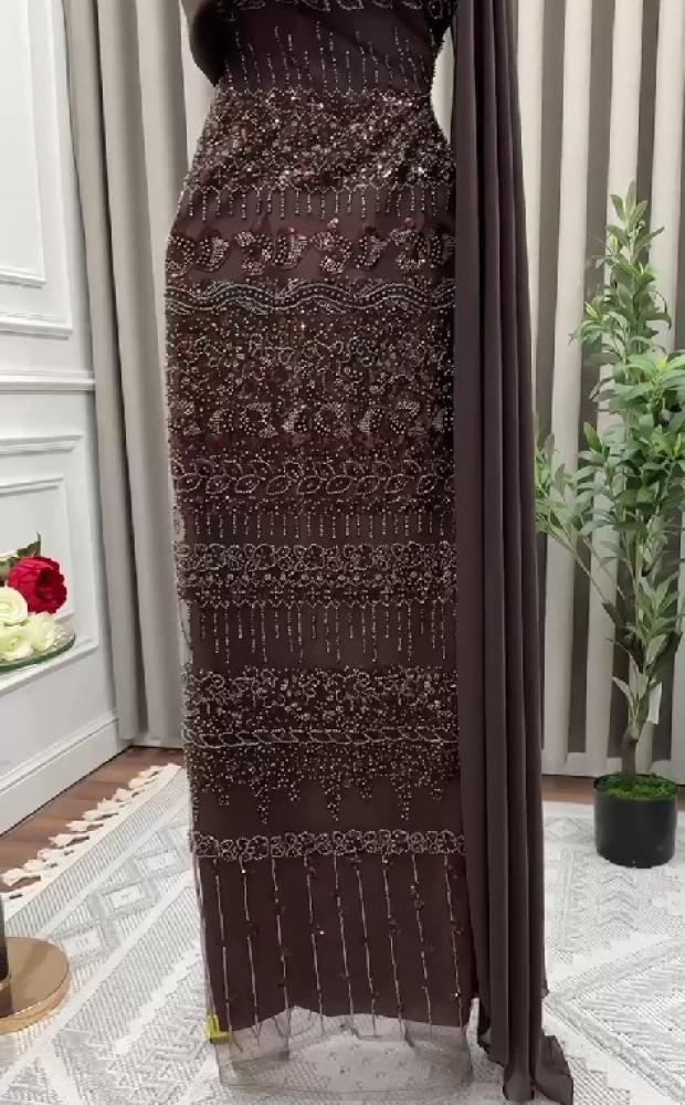 فستان سهرة بني طويل للمناسبات والأعراس متجر مولين