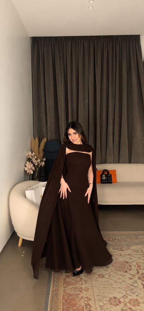 فستان سهرة بني جورجيت طويل للمناسبات والأعراس متجر مولين