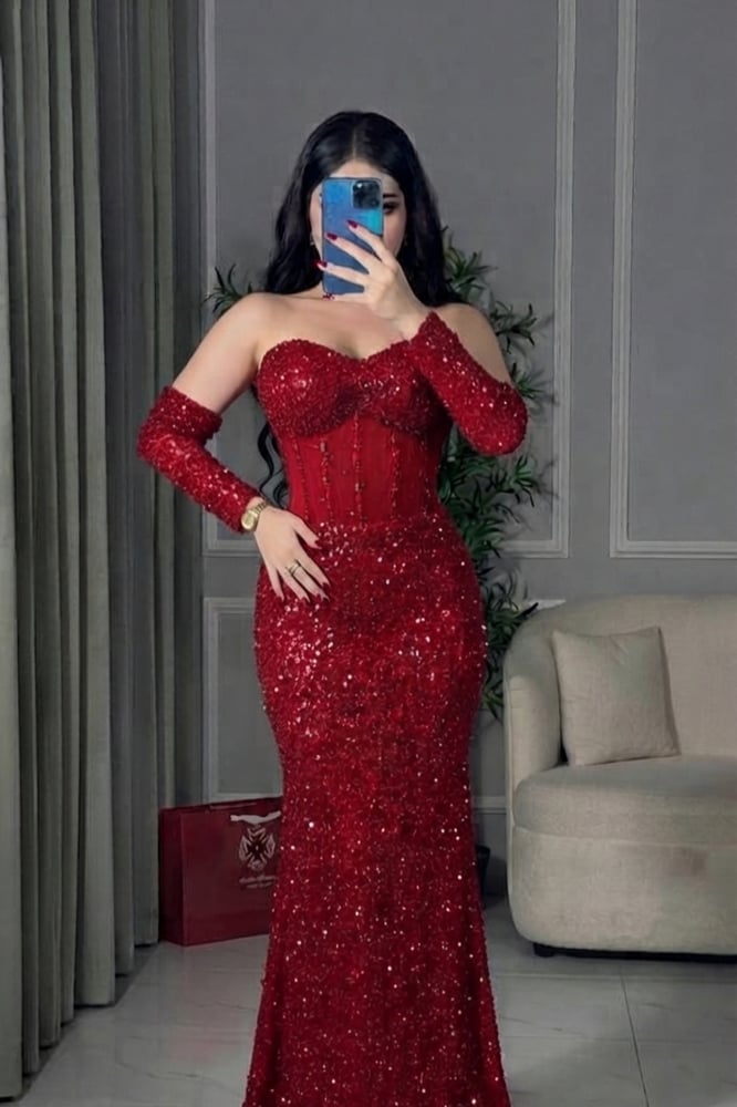 فستان سهرة احمر طويل للمناسبات النسائية