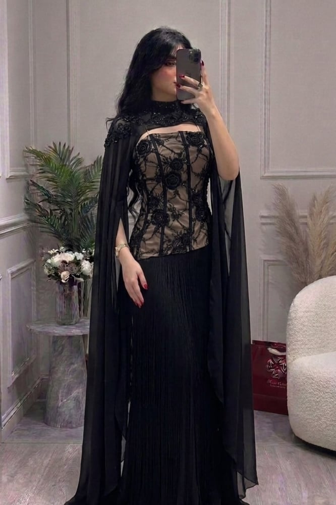 فستان سهرة اسود طويل للمناسبات النسائية