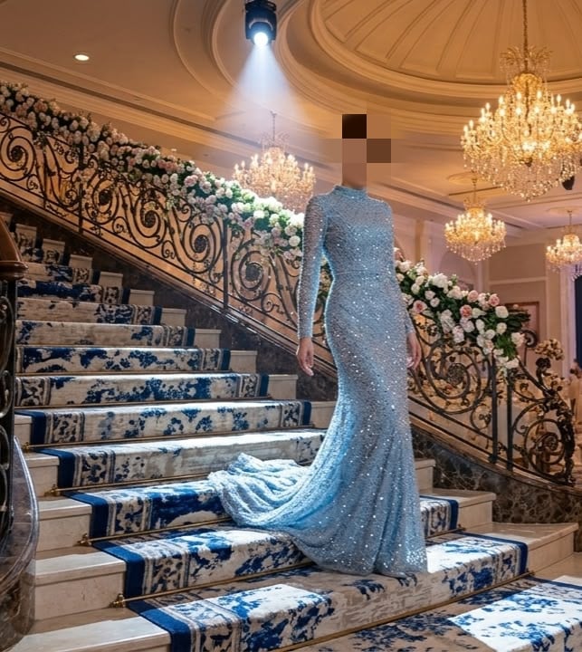 فستان سهرة سماوي طويل للمناسبات النسائية