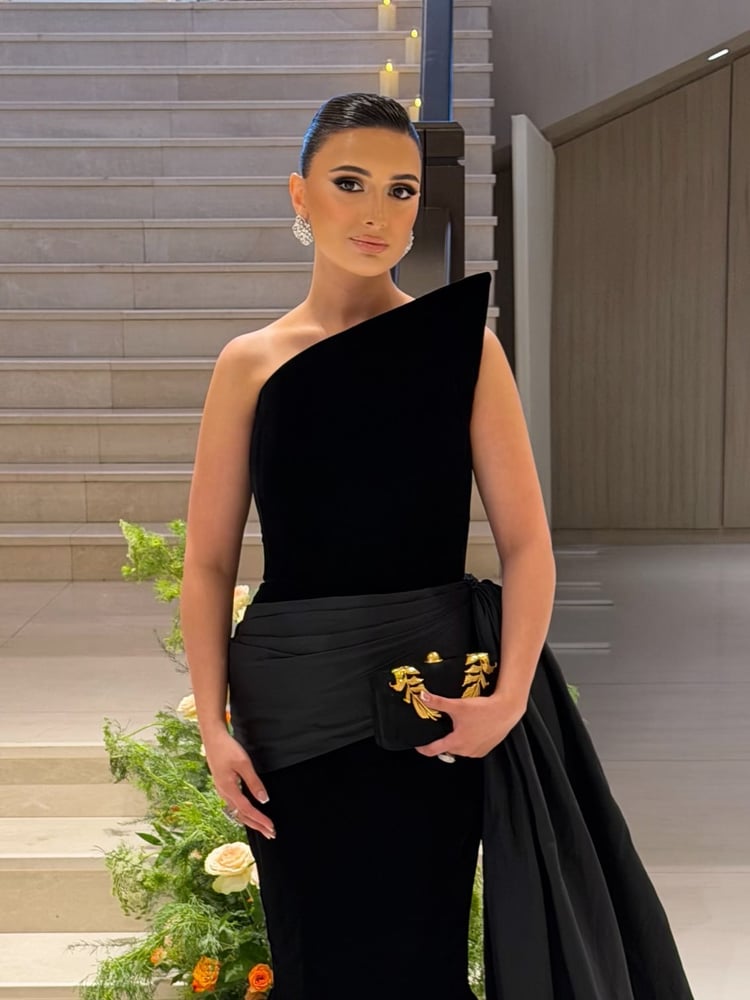 فستان سهرة أسود جوخ طويل للمناسبات والأعراس متجر مولين