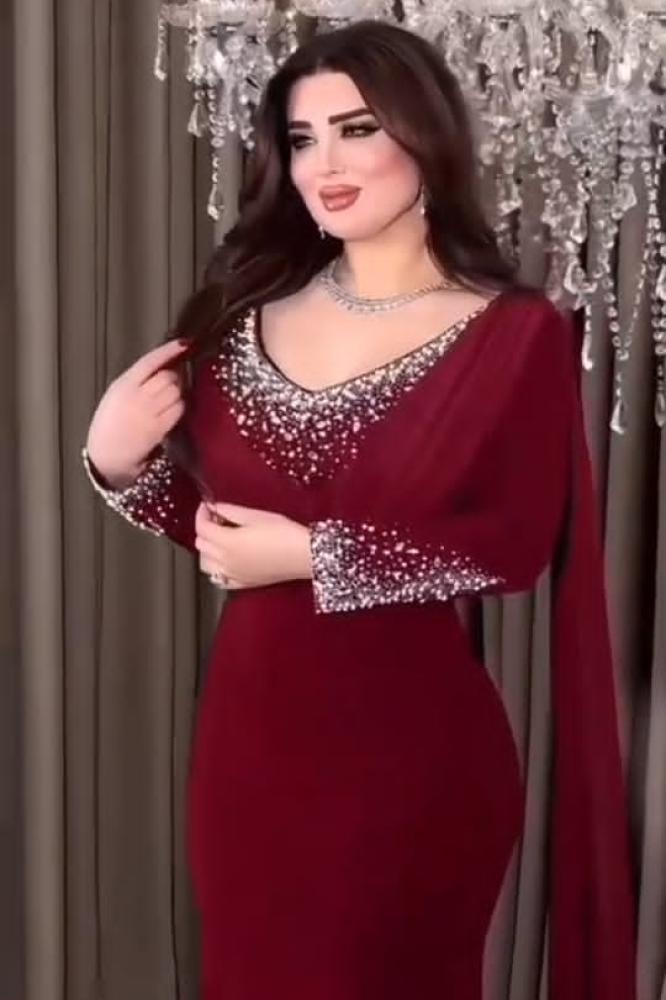 فستان سهرة أسود باربي شيفون فصوص وخرز طويل للمناسبات والأعراس متجر مولين
