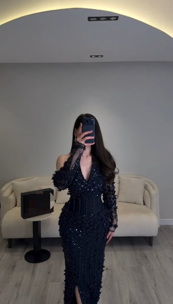 فستان سهرة كحلي طويل للمناسبات النسائية