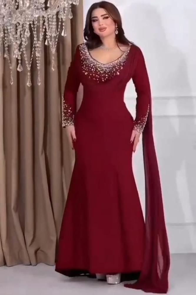فستان سهرة أسود باربي شيفون فصوص وخرز طويل للمناسبات والأعراس متجر مولين