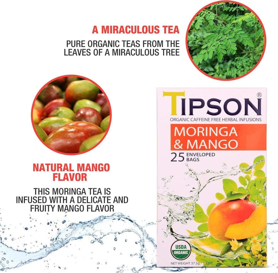 شاي أعشاب تيبسون مورينجا ومانجو 25 مغلف-4pcs