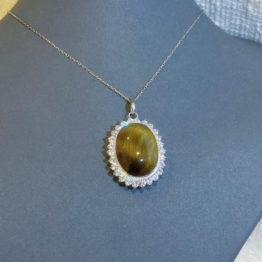 Tiger's eye necklace – 925 silver plated with rhodium