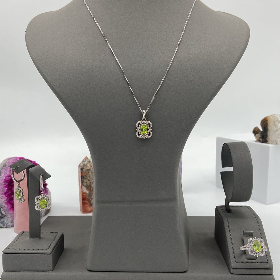 Women's set with turquoise stone, decorated with Swiss zirconium – 925 silver plated with rhodium