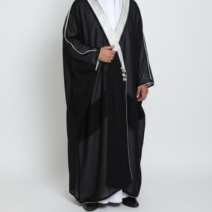 Men's cloak royal black Zari silver