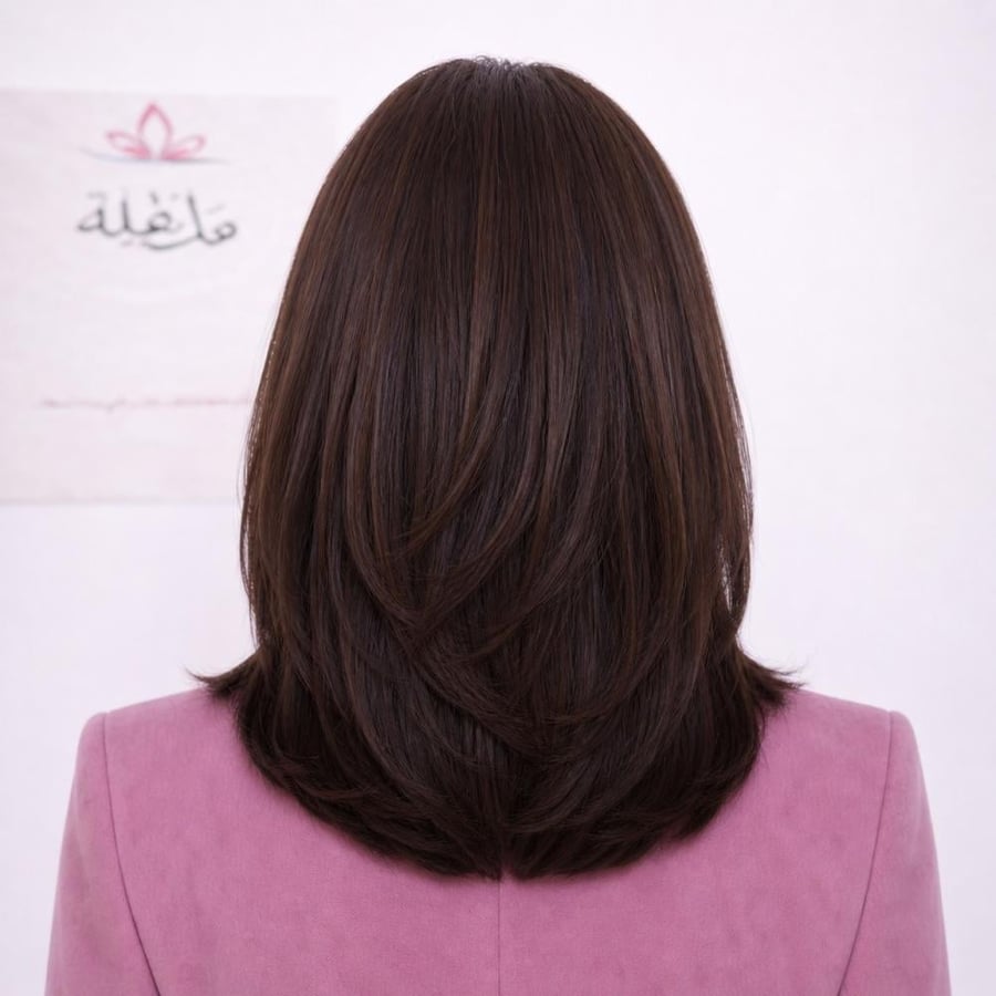 باروكة شعر طبيعي- قصة مدرجه- لون بني- طول 14 انش