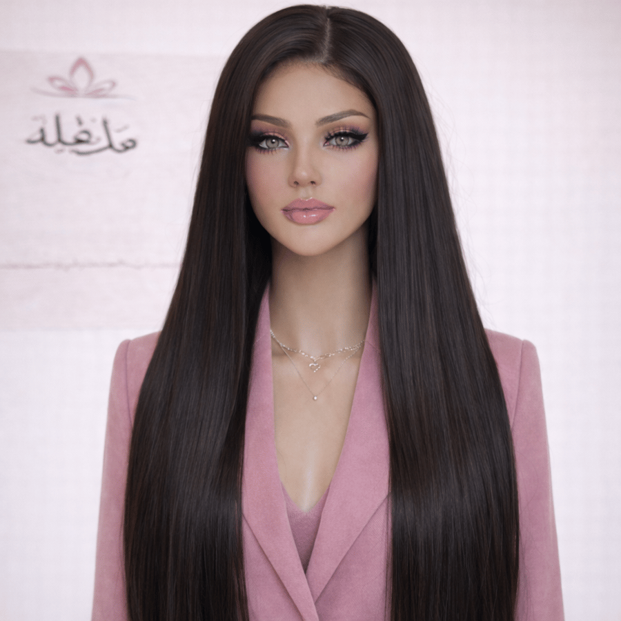 باروكة شعر طبيعي - اسود طبيعي -استريت- طول 26 انش-جذور اماميه- فروه دانتيل -كثافه180%