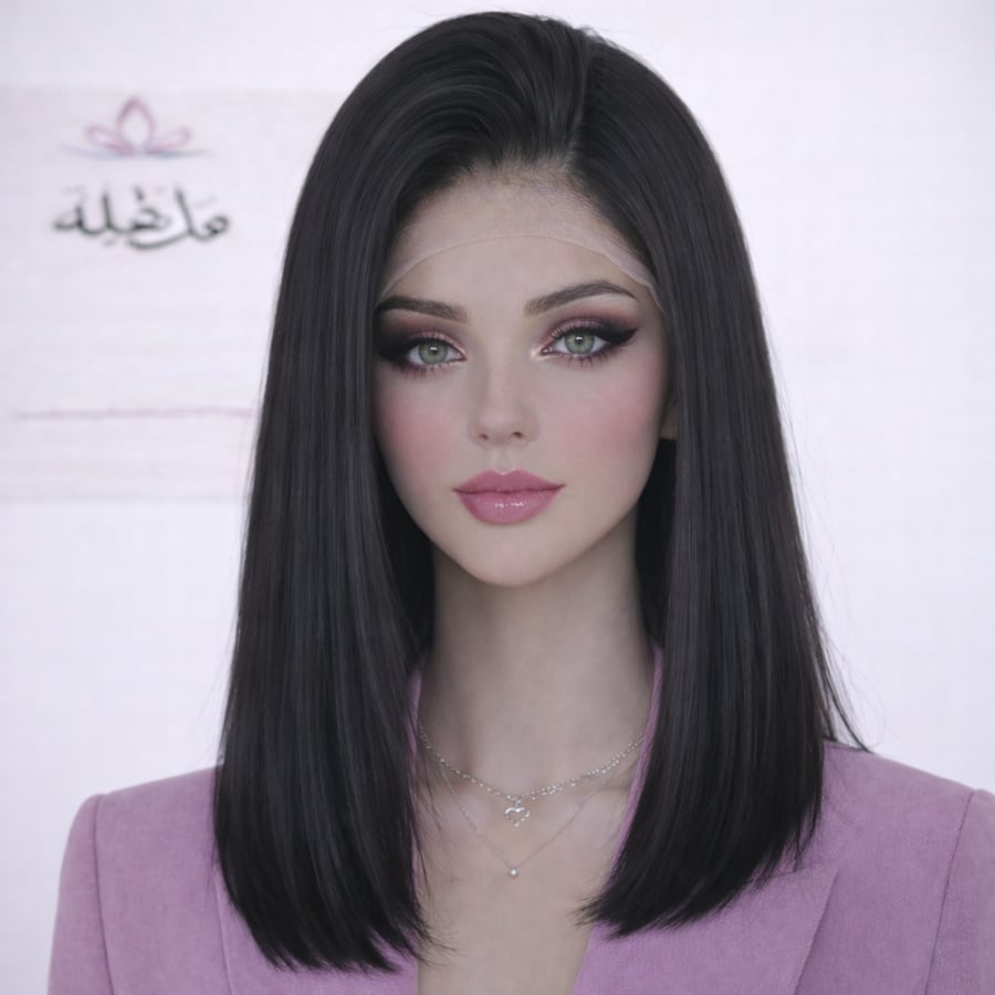 باروكة شعر طبيعي-استريت-جذور دائرية- 16 انش-اسود-كثافه230%