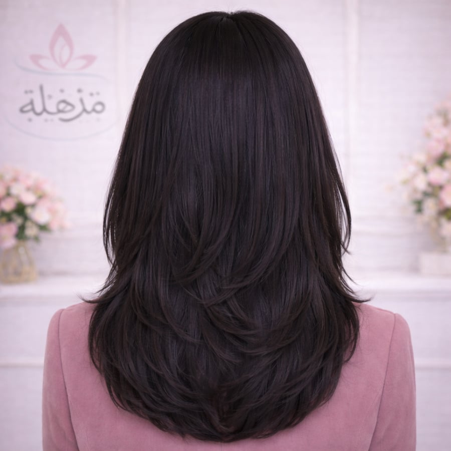 باروكة شعر طبيعي - قصة مدرجة- اسود طبيعي - طول 16 انش-جذور اماميه-فروه دانتيل-كثافه 150%متوسطه
