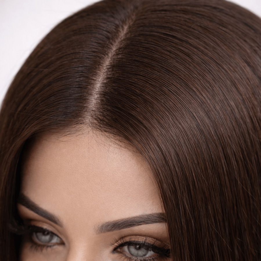باروكة شعر طبيعي 16 انش, لون بني , استريت ناعم-جذور اماميه-فروه دانتيل- كثافه 180 %