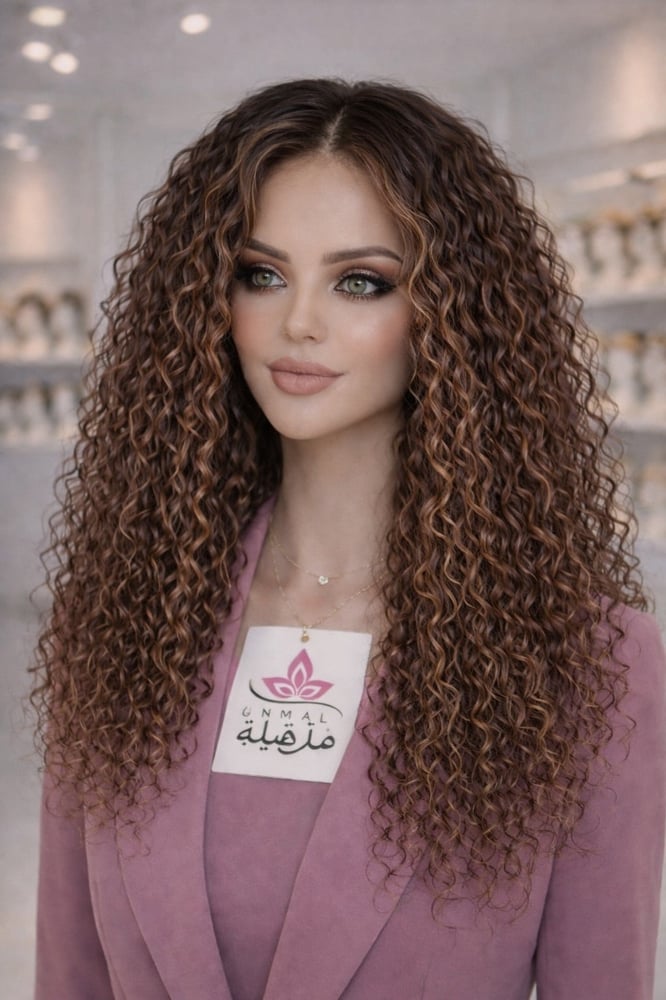 باروكة شعر طبيعي -كيرلي - لون بني مخصل-طول 20 انش-جذور اماميه-فروه دانتيل-كثافه 180%