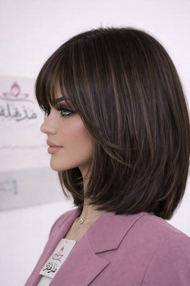 باروكة شعر طبيعي قصّة بوب مع غُرّة – لون مخصل-طول 10 انش-جذور اماميه-فروه دانتيل-كثافه 150%
