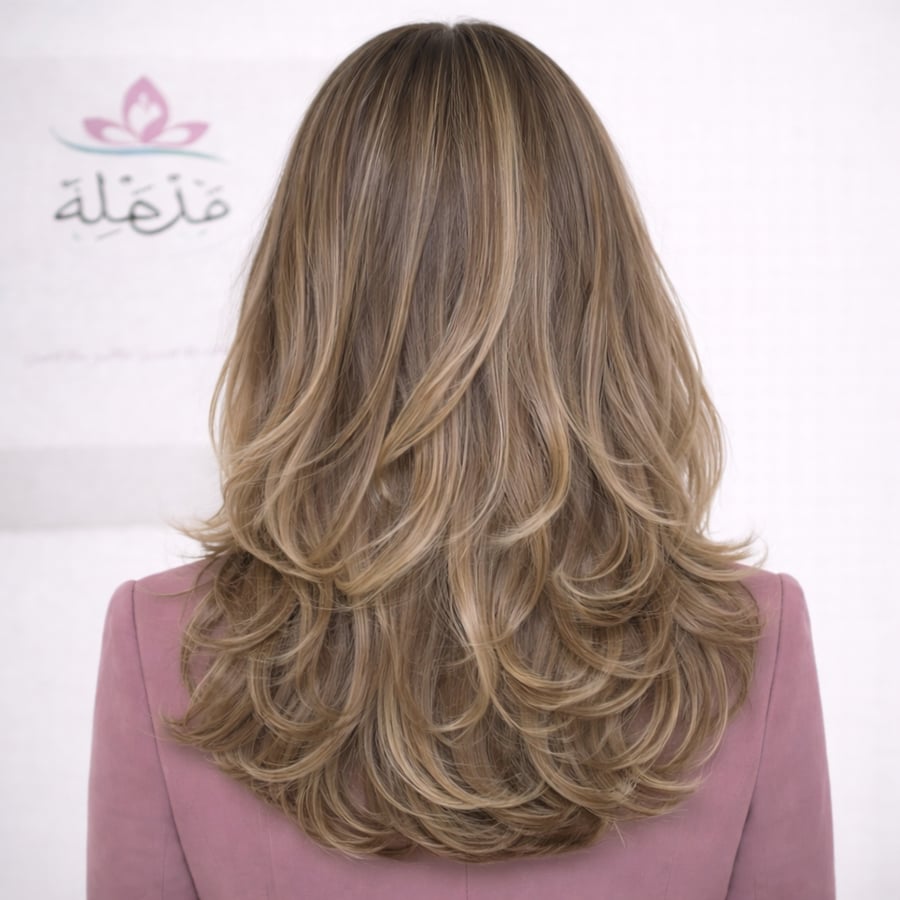 باروكة شعر طبيعي بلون أشقر عسلي مموج - قصة مدرجه-طول 16انش-جذور اماميه-فروه دانتيل-كثافه150 %
