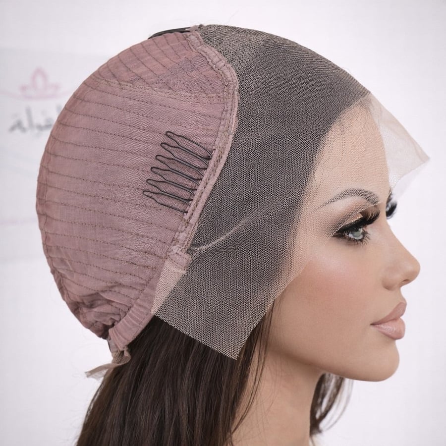باروكة شعر طبيعي - قصة مدرجة- اسود طبيعي - طول 16 انش-جذور اماميه-فروه دانتيل-كثافه 150%متوسطه