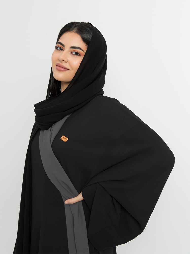 عباية فلوستايل - أسود مع رمادي