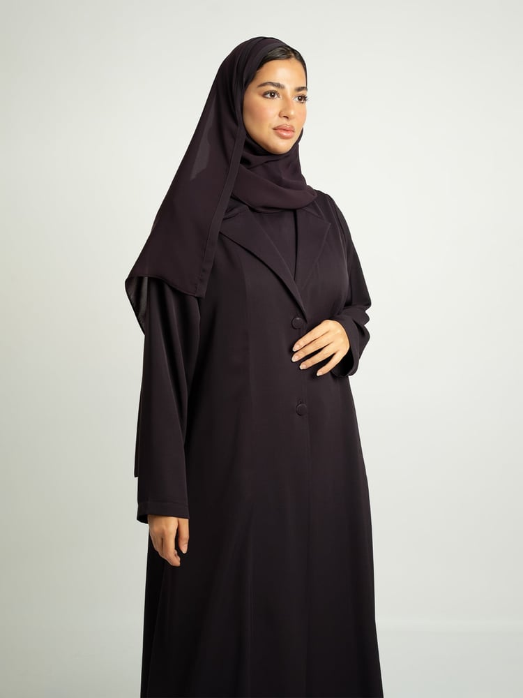 عباية نص كلوش سوت لف برقوقي داكن