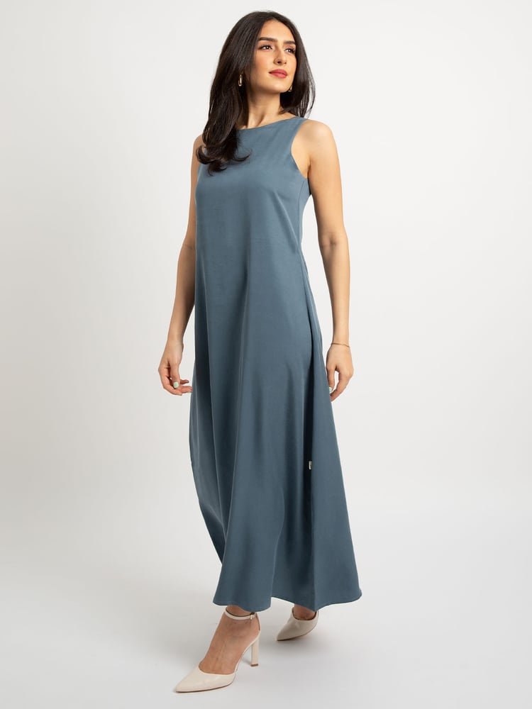 فستان طويل بلا أكمام - أزرق رمادي
