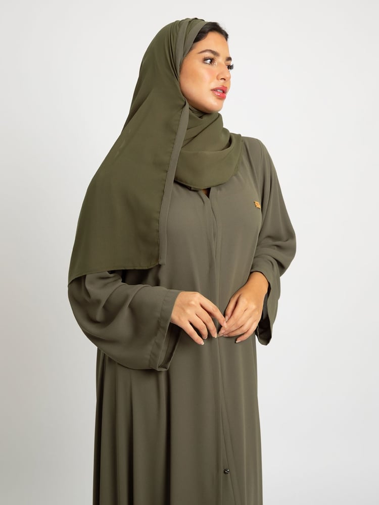 عباية بدون طرحة نص كلوش مقفلة زيتي