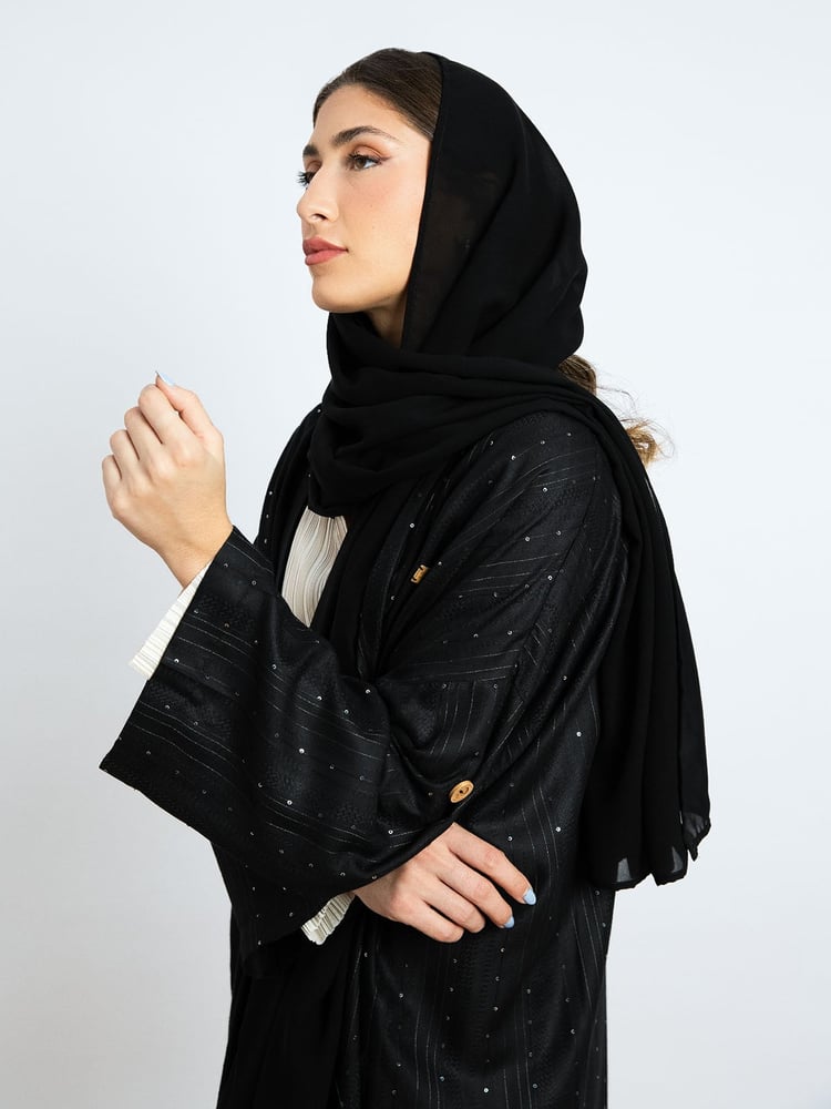 عباية بوهيمي - أسود مخطط بترتر