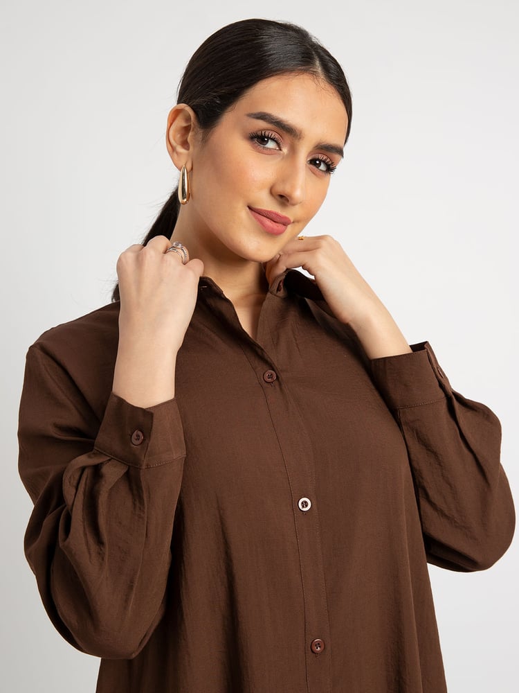 طقم شيرت طويل - بني