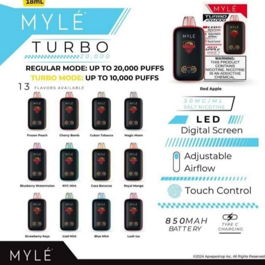 سحبة مايلي 20000 موشة فراولة - Myle Turbo 20k Puff Strawberry Ke