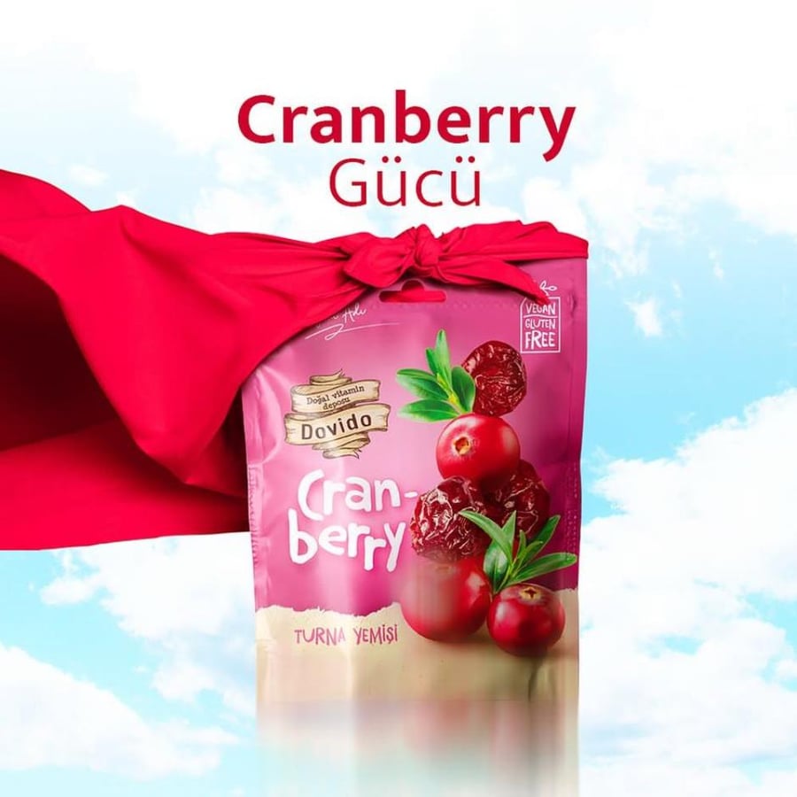 توت بري مجفف طبيعي – Dovido Cranberry (100 جم | نباتي وخالي من الغلوتين)