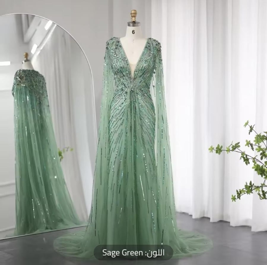 فستان سهره مزين بالكرستال رقبه حرفV