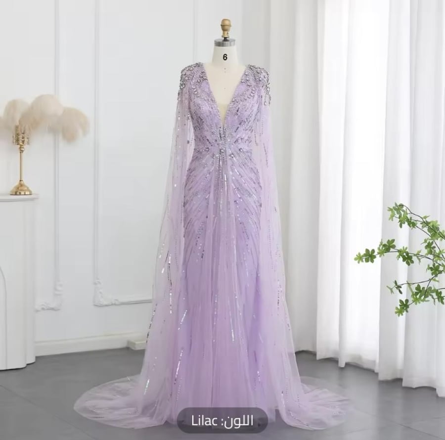 فستان سهره مزين بالكرستال رقبه حرفV
