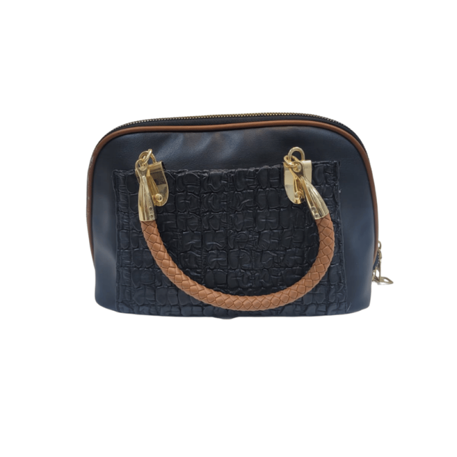 Women's black handbag with gold details