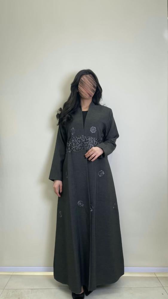 عبايه ورده بقماش لنن تطريز