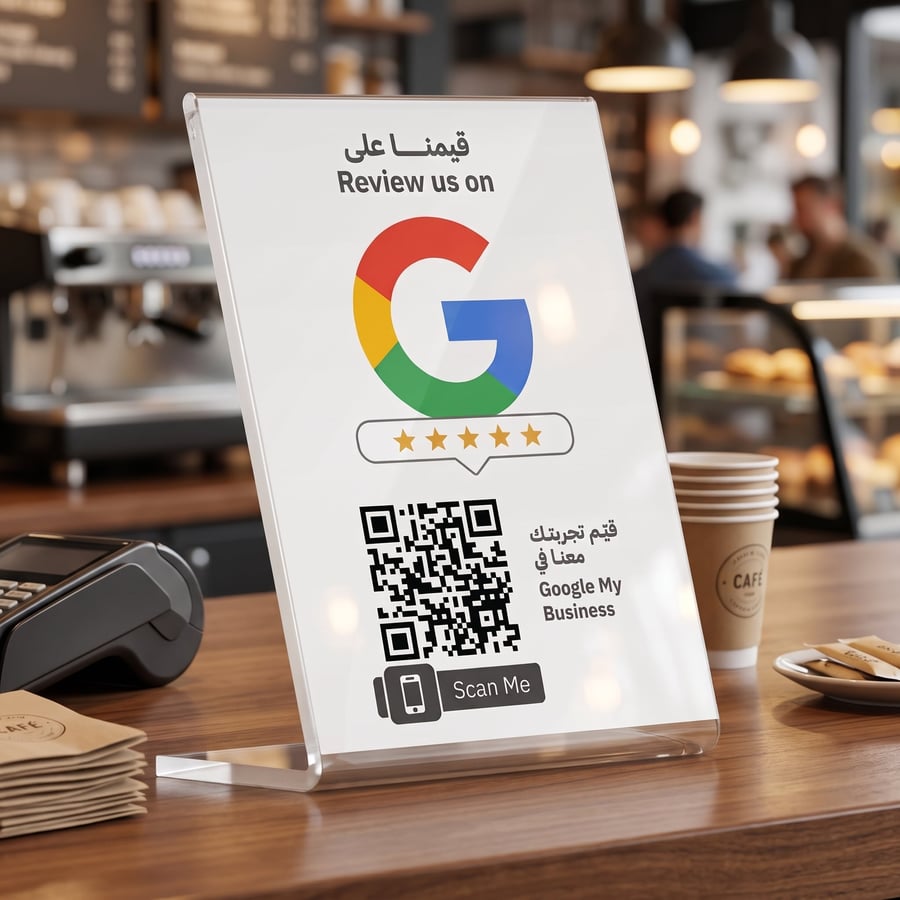 استاند تقييم قوقل مع QR باركود مقاس A5