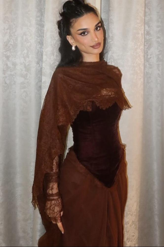 فستان سهرة أنيق شتوي لون بني