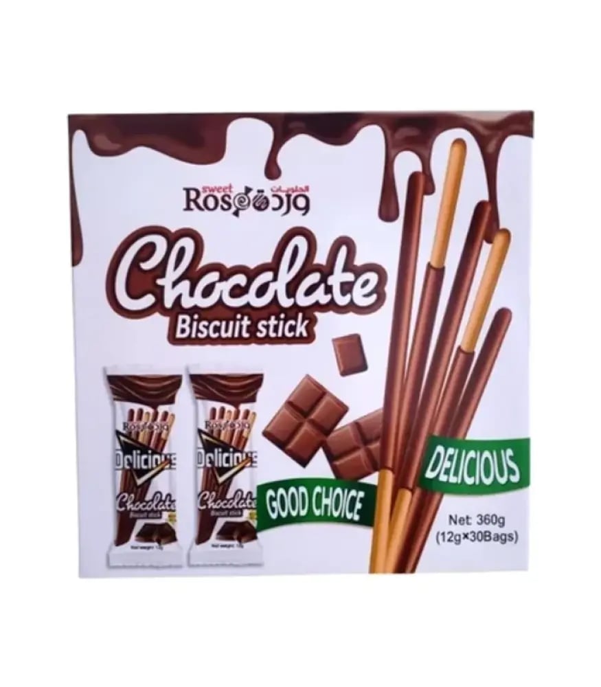 Rose cookies sticks, sweets filled with chocolate