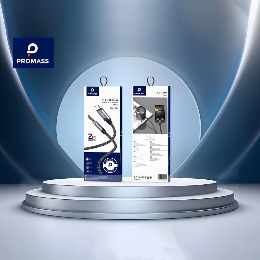 وصلة LIGHTNING / AUX بطول مترين - من ماركة PROMASS