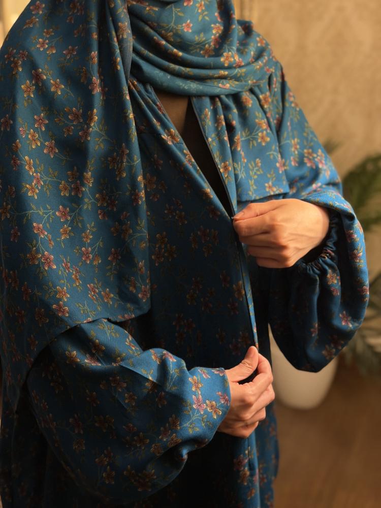 شرشف صلاة قطن مشجر اخضر تركواز سحاب مع جيوب مخفية يناسب جميع المقاسات (فري سايز)