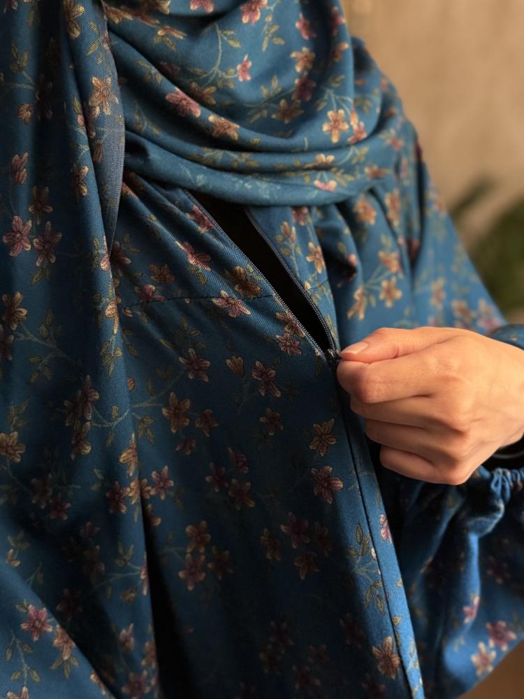 شرشف صلاة قطن مشجر اخضر تركواز سحاب مع جيوب مخفية يناسب جميع المقاسات (فري سايز)