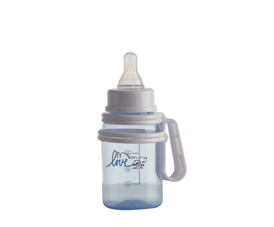 Blue seamless feeding bottle with double handle 120 ml