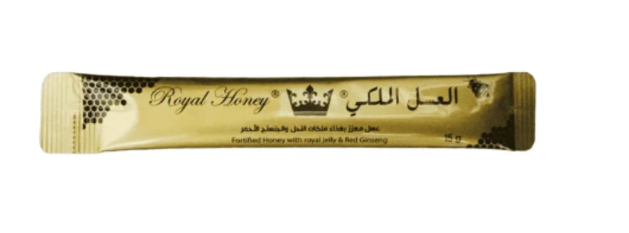 العسل الملكي، معزز بغذاء ملكات النحل والجنسنج - كيس واحد ( 15 جرام )
