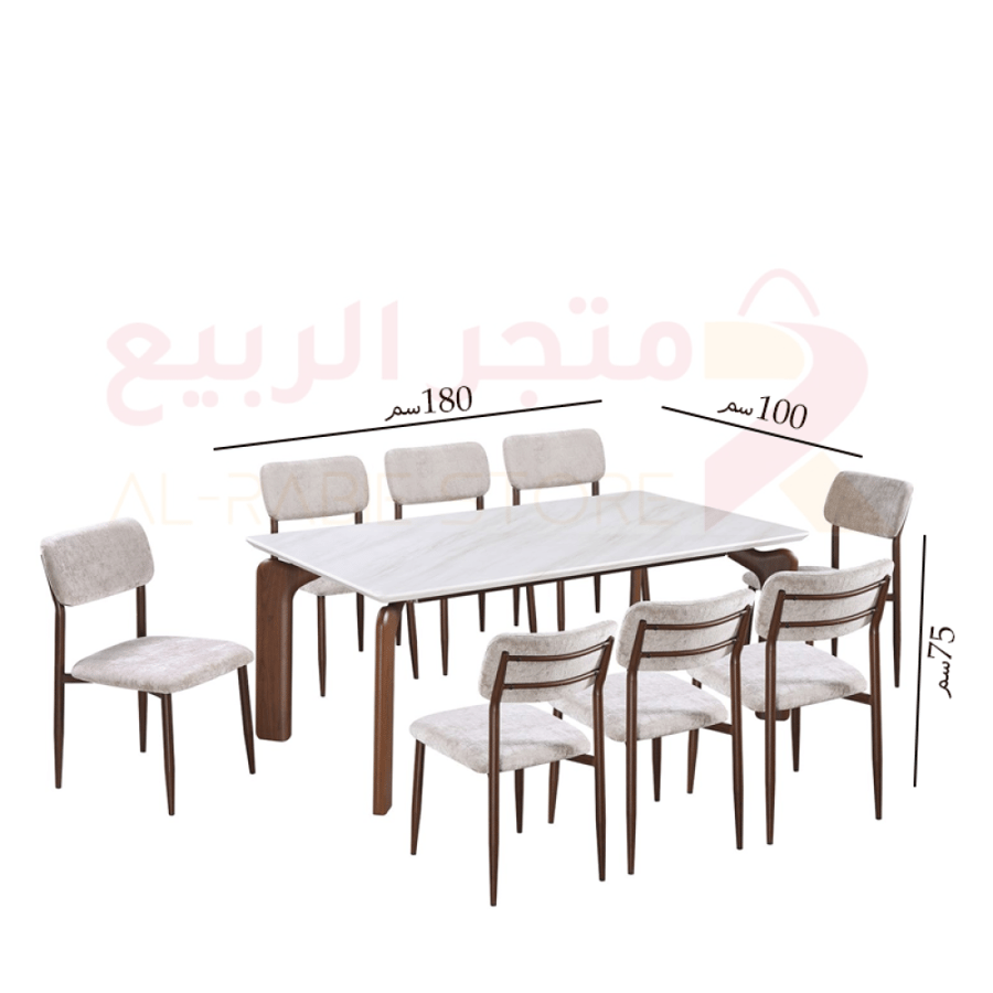 طقم طاولة طعام رخام مستطيل قاعدة حديد 8كراسي رقم M-027